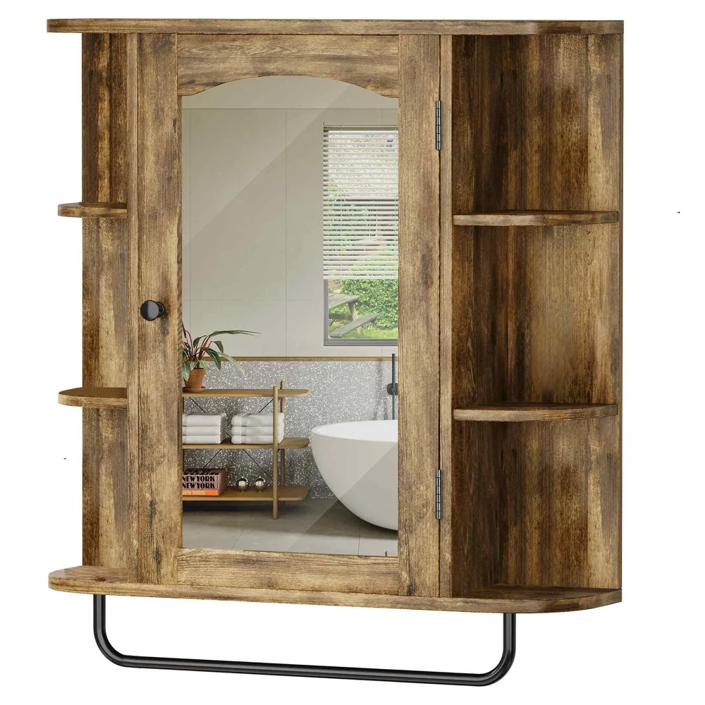 

Шкаф с зеркалом для ванной, 26 дюймов, настенный шкаф для лекарств, органайзер с регулируемыми полками для дома, ванной комнаты, коричневый
