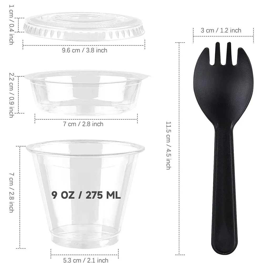9 oz Clear Plastic Yogurt Parfait Cups with Lids Disposable To Go Cereal Cups for Breakfast Snack Fruit, Veggies and Dips