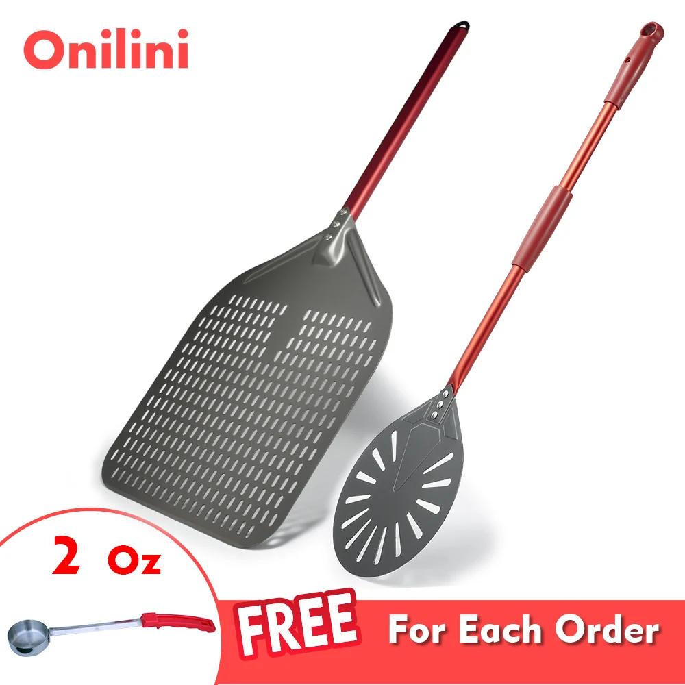 Onilini 12/13/14 inch Pizza Peel with 9 inch Pizza Turning Peel Perforated Shovel Hard Anodized Paddle Aluminum Handle
