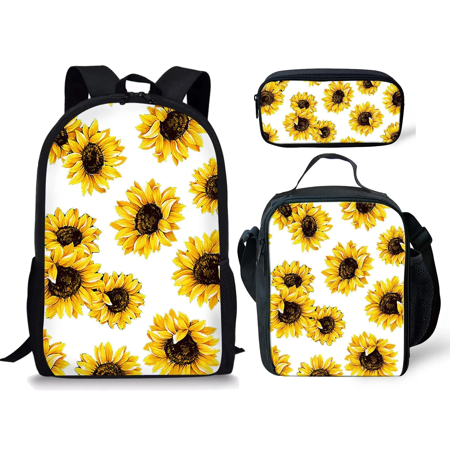 Harajuku, 3pcs/set, with sunflower 3d printing, for student, laptop, backpack, lunch box, case
