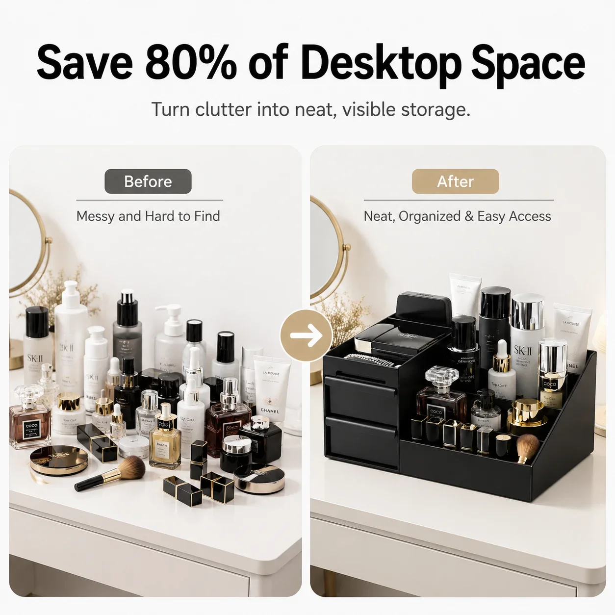 Compact Makeup and Jewelry Organizer with Drawers - Vanity Storage Solution for Cosmetics and Accessories