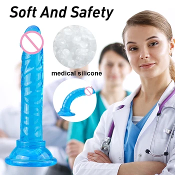 Soft Mini Crystal Jelly Dildo Anal Masturbator Sex Toys for Women Dick with Suction Cup Penis Thrusting Dildo Phalos for Female 2