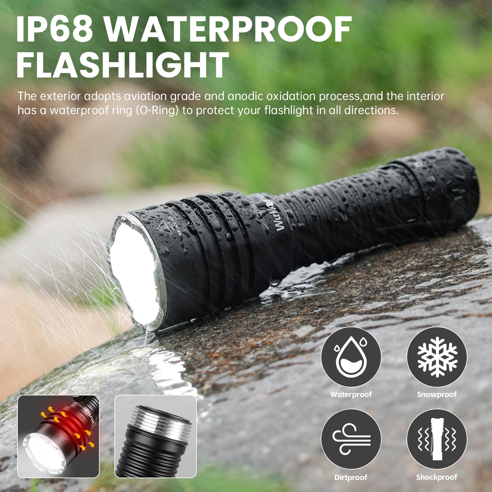 Wurkkos TS23 21700 Rechargeable Tactical Flashlight XHP70.3 HI LED 5000Lm Torch IPX8 Waterproof Two Group Mode EDC Tail Switch