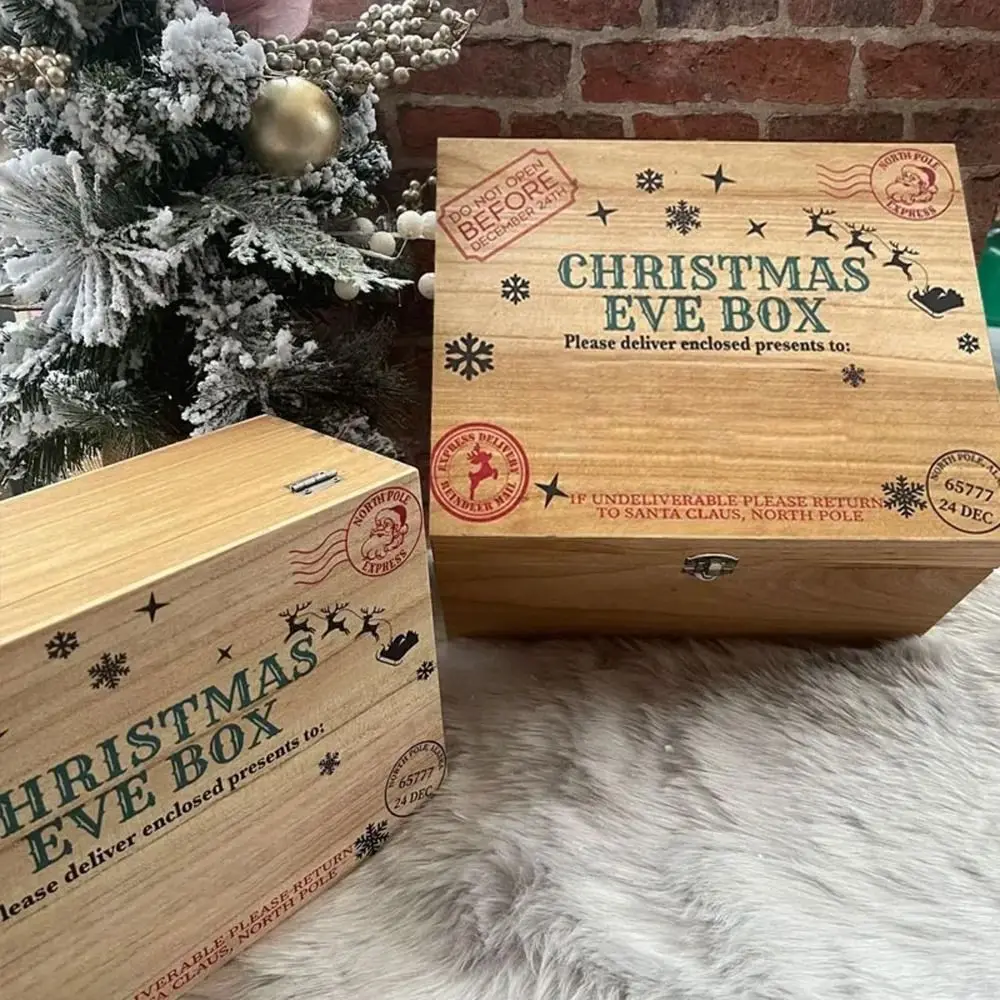 

Wooden Xmas Eve Box New Deer Snowflakes Storage Box Xmas Present Santa Gift Box