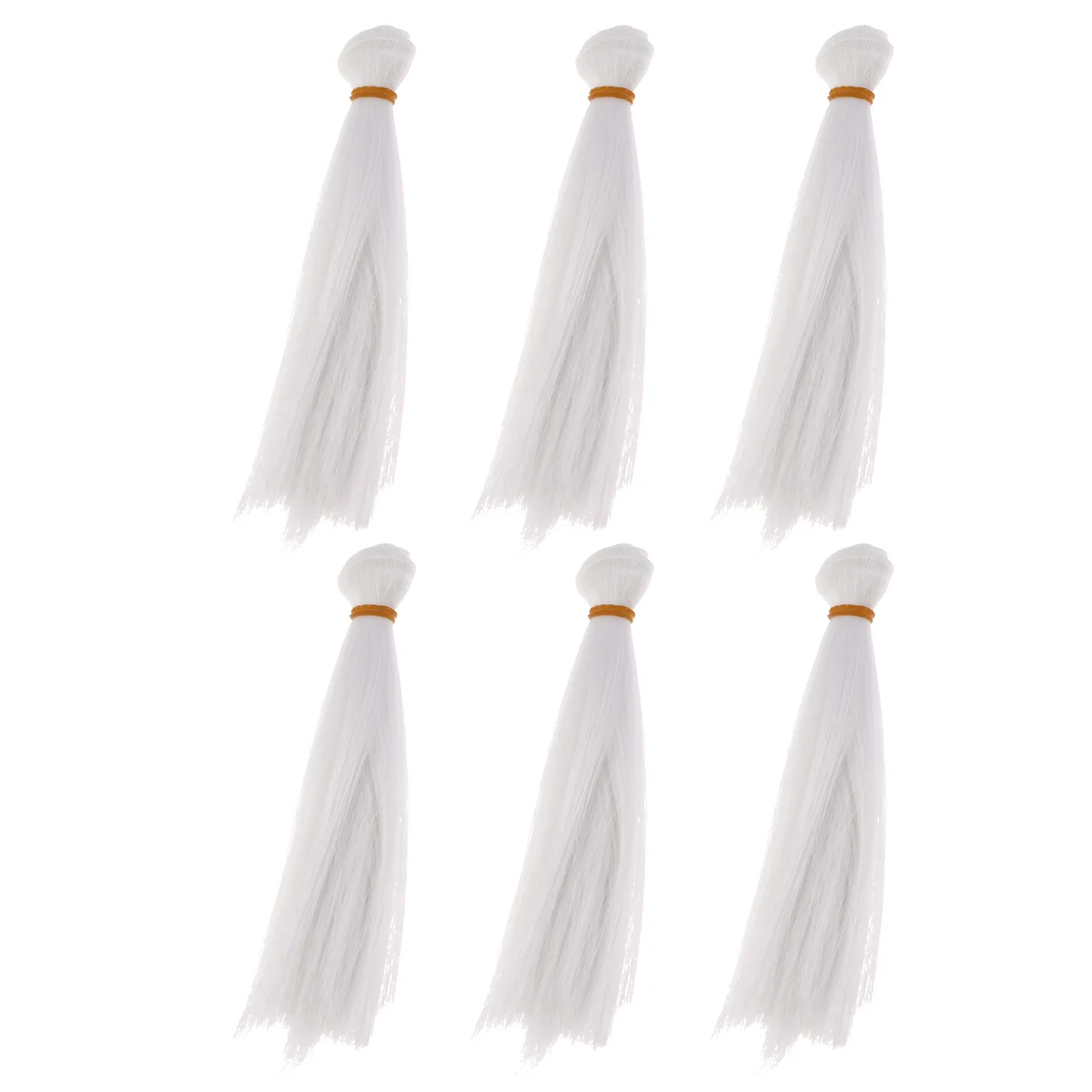 

6pcs 15cm Heat Resistant Straight Hair Handcraft DIY Wigs Weft Hair Extensions (White)
