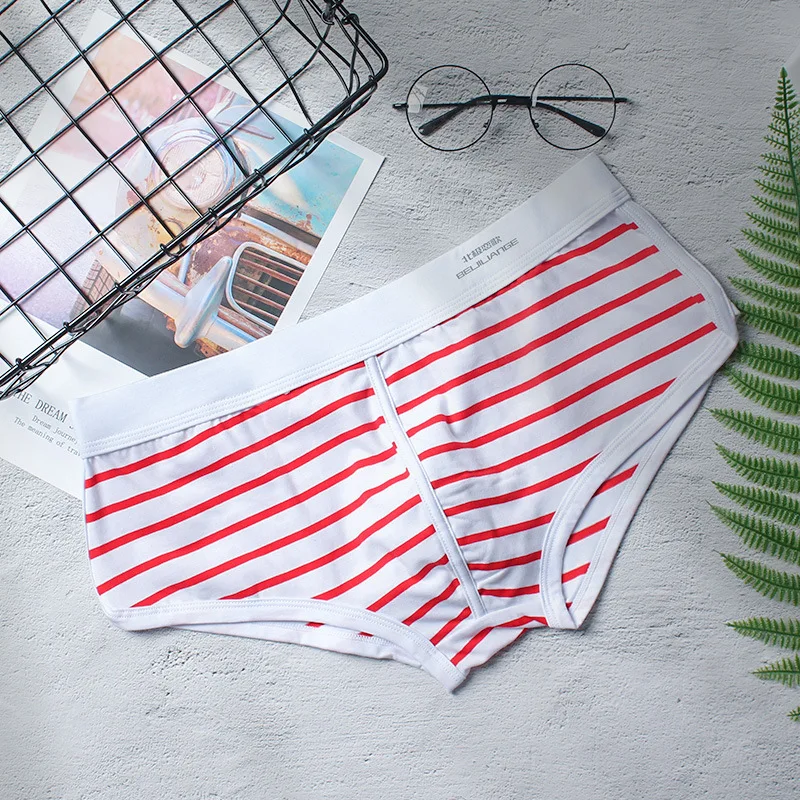 Men's underwear striped boxer pants cotton breathable sexy boxer PANTS YOUTH sexy low waist narrow hem pants head