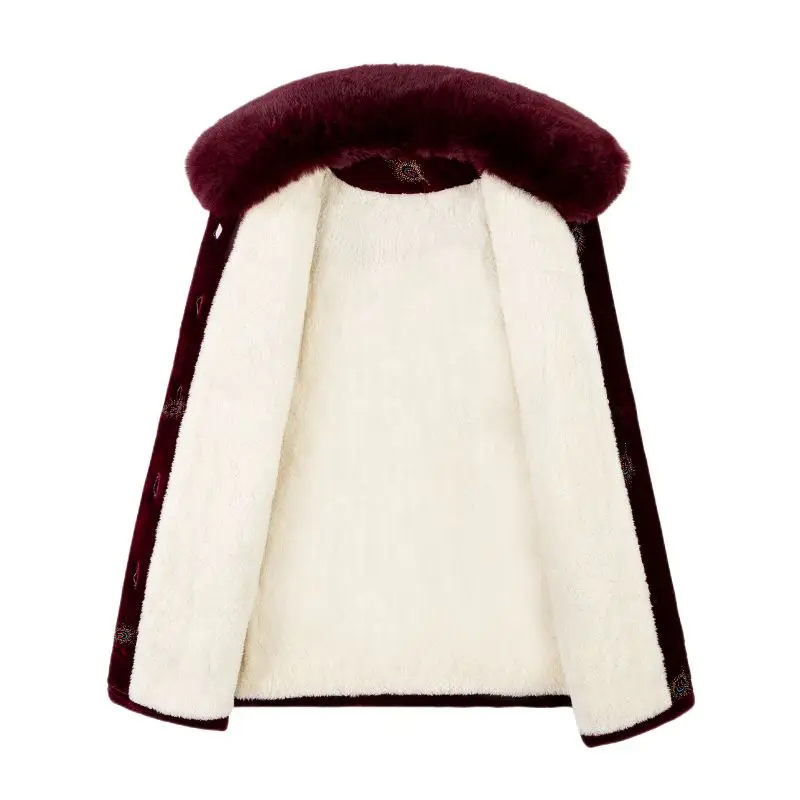 2025 Grandma's Parka Women's Long Cotton-Padded Coat Mother's Winter Velvet Padded Velvet Thickened Wool Collar Cotton Jacket