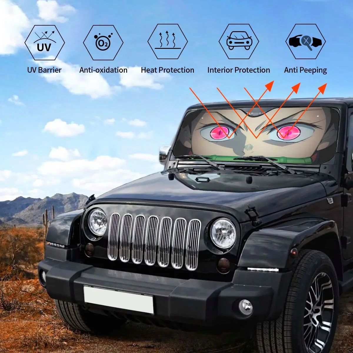Kamado Nezuko Demon Slayer Sunshade Windscreen Personality Car Front Window Visor 70x130cm Sun Visor Ice Shield Dust Protection