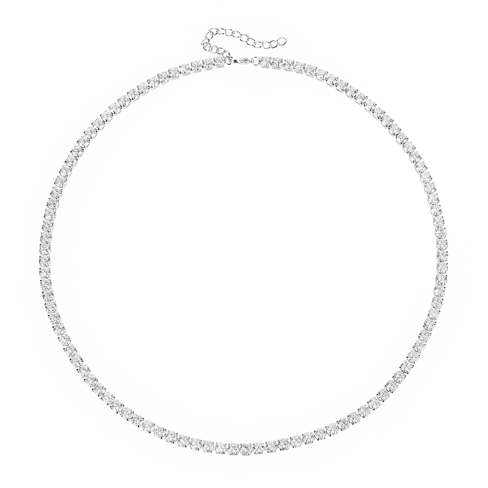 Poulisa 3/4MM 18K Gold Plated Zircon Tennis Chain Necklace 925 Sterling
