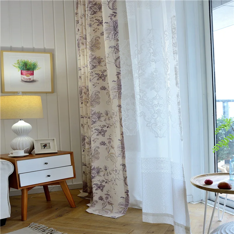 

Ink peony curtains modern rustic Chinese curtains polyester and cotton printed blackout curtains living room bedroom