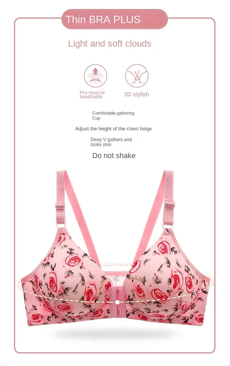 Description Picture 5 of itemNew Sexy Push Up Bras Front Closure Floral Rose Brassiere Wireless Bralette Breast Seamless Bras For Women Underwear Plus Size