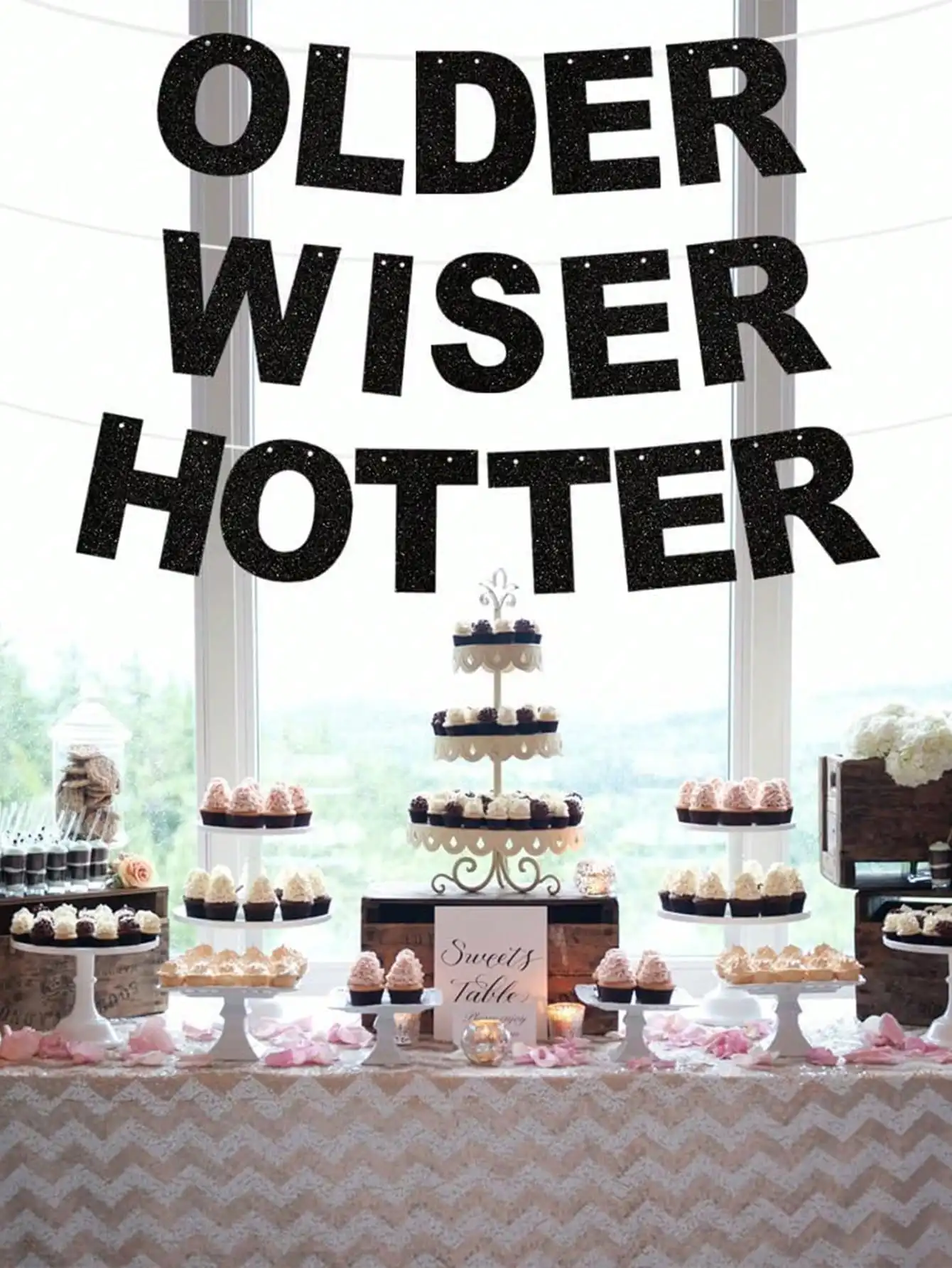 Funny Birthday Banner Older Wiser Hotter Glitter Black