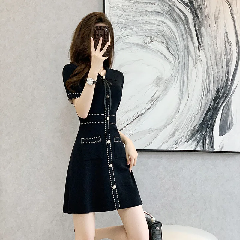 

Summer Women's Short Sleeved Dress Elegant Fashion Casual Solid Color Skirt