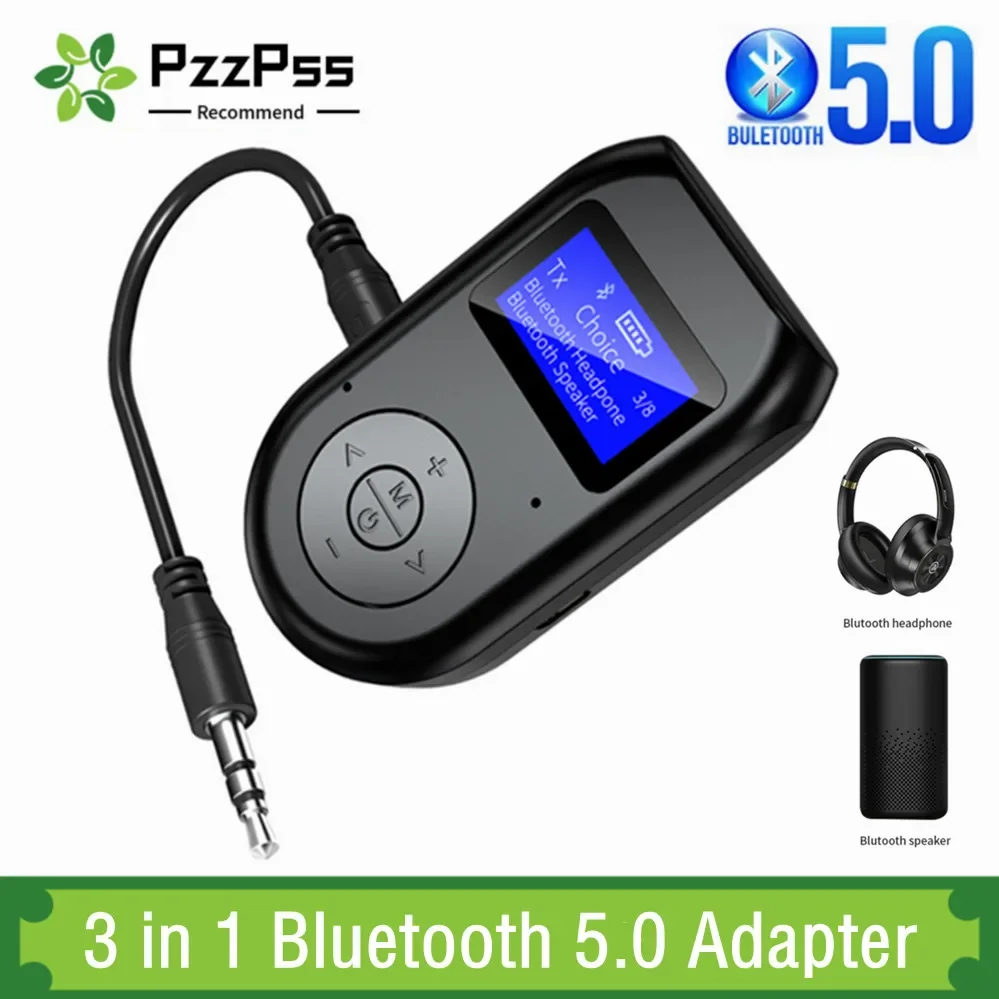 

PzzPss Bluetooth 5.0 Transmitter Receiver 3 in 1 Wireless Bluetooth V5.0 Adapter With Display Screen Low Latency Audio Adapter