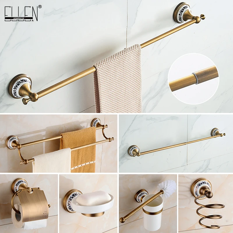 Antique Bronze Bathroom Accessories Sets Towel Shelf Towel Holder Toilet Paper Holder Rove Hook Ceramic Bathroom Products EL3100