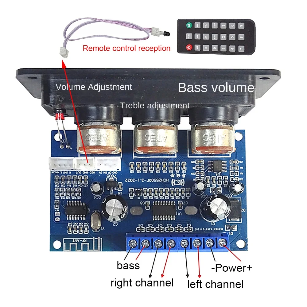 리모컨 2.1 채널 디지털 파워 앰프 보드, 서브우퍼 클래스 D 앰프 보드 DC12-20V, 2x25W + 50W BT5.0