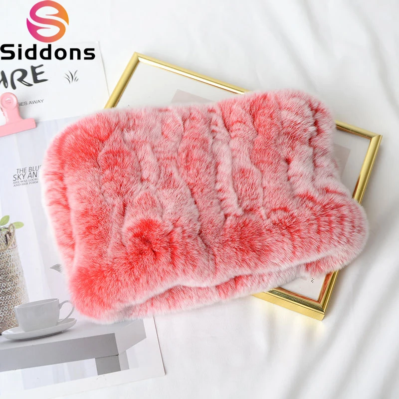 

Women Real Fur Handmade Stretch Fur Scarf Knit Genuine Rex Rabbit Fur Headbands Girls Natural Fur Ring Cowl Snood Scarves Winter