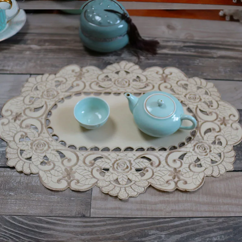 

NEW satin flower embroidery table place mat cloth Wedding Christmas dining placemat kitchen Table decoration and accessories