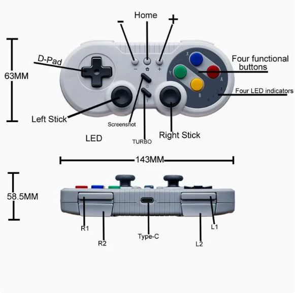 Ergonomic Gray Gaming Controller with Turbo & Motion Vibration Compatible for Switch OLED PC SNES - Motion Controlled Video Game - 3