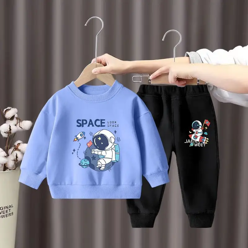 

Boys' Sets Two Pieces Korean Fashionable Sweatshirts Loose Cuffed Pants Cartoon Bow Print O-neck Top 2023 Spring 3-10 Years Old