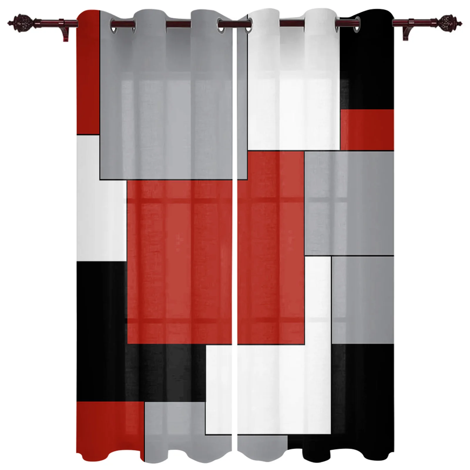 

Geometry Black Grey Abstract Window Curtains for Living Room Bedroom Kitchen Window Treatments Valance Home Decor Drapes