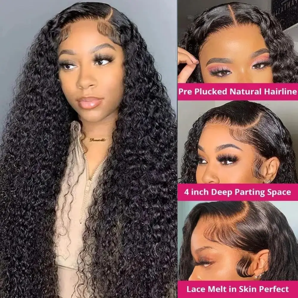 Black curly 13x6 40 inch hd lace frontal wig deep water wave human hair 100% brazilian choice for women cheap on sale clearance 2