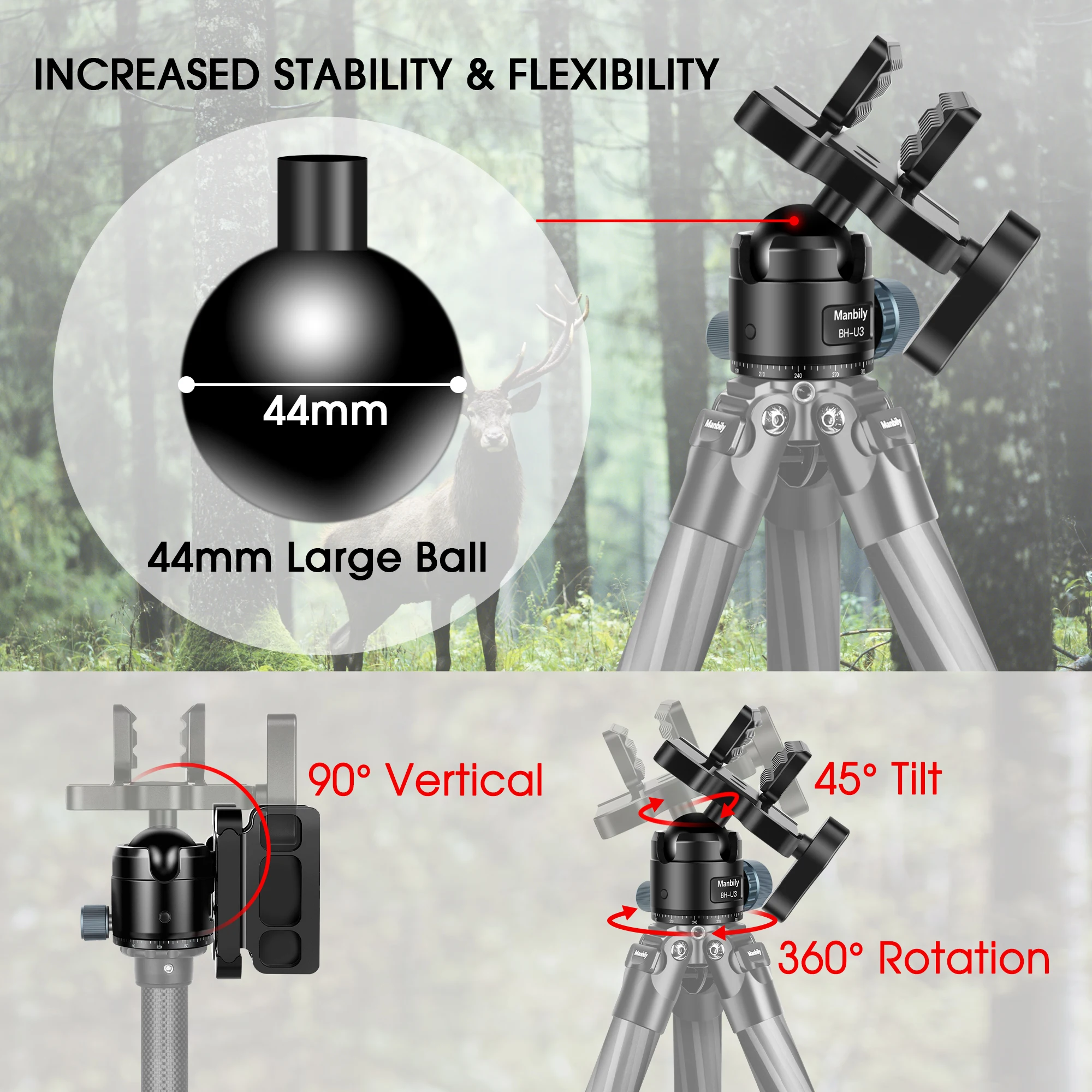 Manbily BH-U3 Shooting Rest Saddle Mount Hunting Aluminium Rifle Clamp Head Adapter for Tripod Max Load 44.1lbs/20kg camera clamp