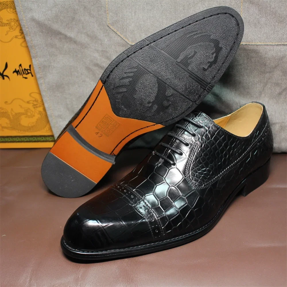 Men's Classic Italian Style Dress Shoes Size 39-46 Genuine Leather Double Buckle Monk Strap Snake Print Cap Toe