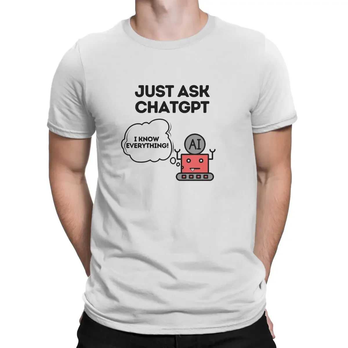 Be Smart and Ask Classic Cotton Men's T Shirts ChatGPT Funny Tees Short Sleeve Crewneck T-Shirts Boyfriend Gift Tops_voghion.com