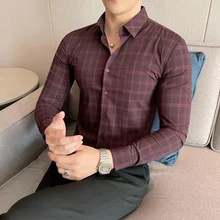 

Men's Shirt Long Sleeve Plaid Traceless Gentleman Slim Business Spring And Autumn Tidal Current Streetwear Surprise Price