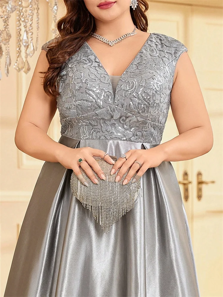 Lucyilove Plus Size Luxury Satin Sleeveless Evening Dresses Elegant Long Sequins Splice A-line Formal Party Cocktail Gowns - AliExpress 320 Lucyilove Plus Size Luxury Satin Sleeveless Evening Dresses Elegant Long Sequins Splice A-line Formal Party Cocktail Gowns - AliExpress 320