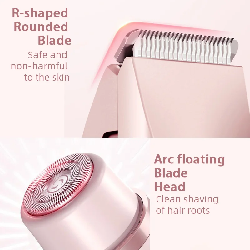 Dual Head Hair Removal for Women Portable Float Blade R-shaped Head Wet Dry Use Waterproof Painless Facial Trimmer Body Epilator