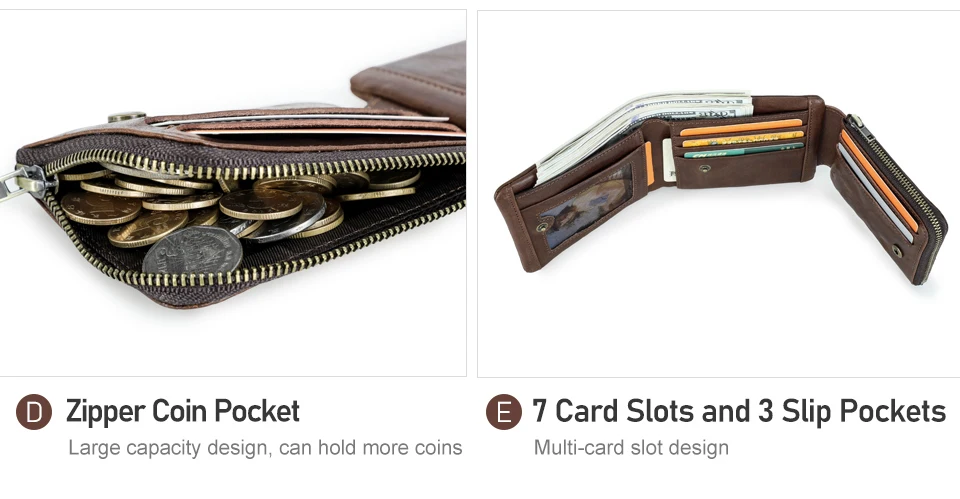 CONTACT'S Genuine Leather Men Wallet Small RFID Casual Trifold Short Wallets Zipper Coin Pocket Male Card Holder Purse