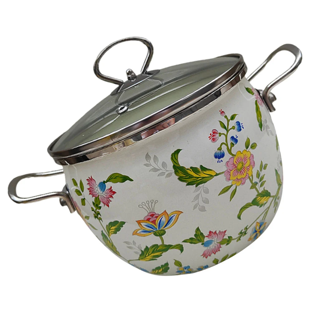 

Винтажный эмалированный горшок Simmers с крышкой, Зеленый цветочный эмалированный горшок для склада с крышкой, глубокая эмалированная посуда для приготовления пищи, горшок с крышкой