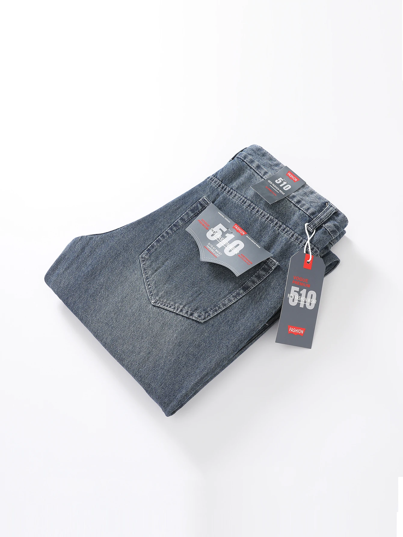 Men's Straight Non-stretch Cotton Casual Fashion Denim Pants Ripped Frayed Bleach Wash Jeans with Color Block