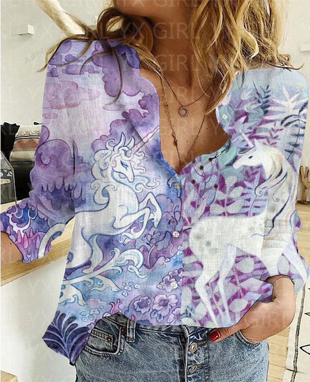 Рисунок 4 - Женская Повседневная рубашка с принтом единорога