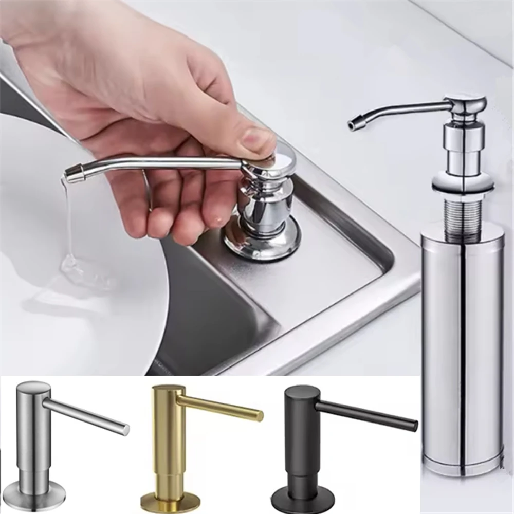 ที่กดสบู่เหลวแบบมือหมุน สแตนเลส สำหรับอ่างล้างจานในครัว หัวปั๊มทำความสะอาด ขวดใส่สบู่เหลว อุปกรณ์ในห้องน้ำ 1