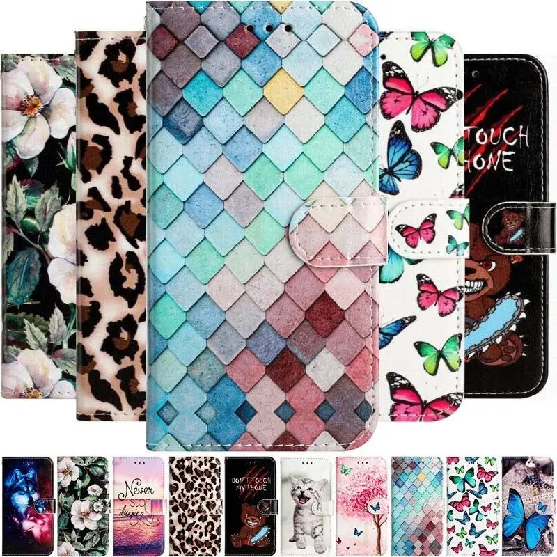 

Cute Painted Protect Case For OPPO A57 A77 A94 A17 A76 A36 A96 A74 A54 A93 Find X5 Reno8 Lite Pro 5G Card Slot Wallet Cover D01E