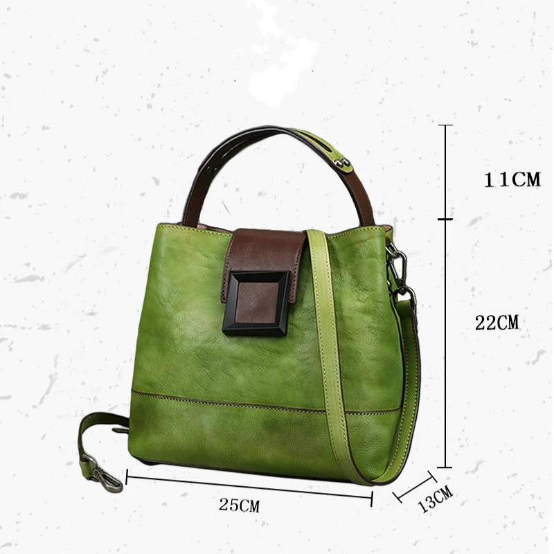 Women's Retro Genuine Leather Handmade Shoulder Bags Bucket Bag First Layer Cowhide Top-handle Bags For Female leather handbag women handbags