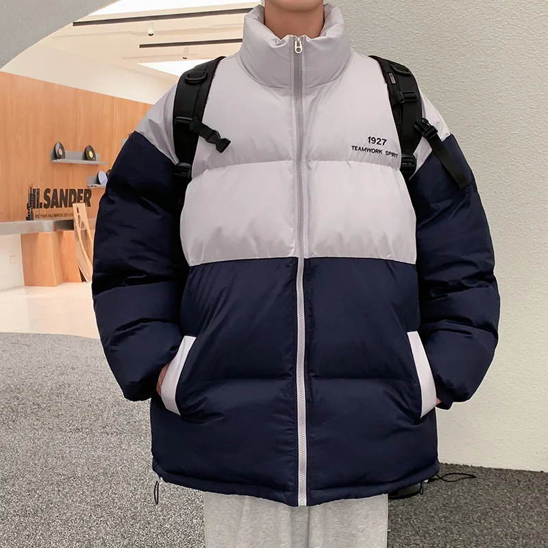 Travel Outdoor Warm Thicken Coat Winter Contrast Zippered Parkas Streetwear Retro Bubble Jacket Casual Comfortable Puffer Jacket