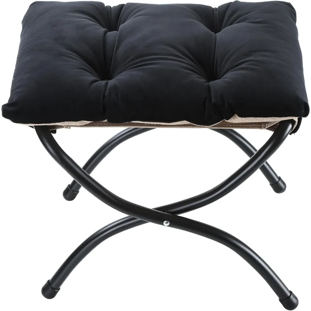 stools.15Folding Foot Stool for Patio, Small Accent Outdoor Ottoman, Metal Frame Foldable Foot Rest, Upholstered Morden Folding