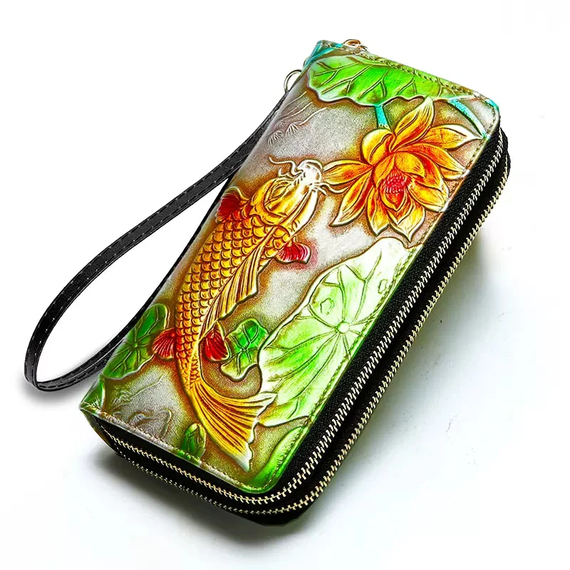Large Women Wallets Genuine Leather Female Purse Long Woman Leather Wallet Double Zipper Ladies Clutch Hand Bag