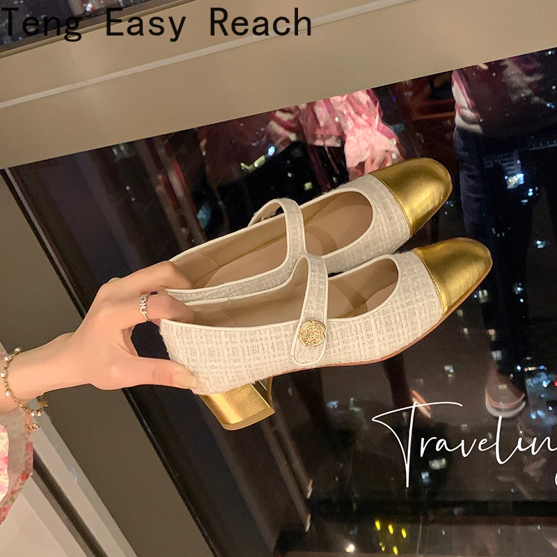 2024 Women Pumps Genuine Leather Square Toe Buckle Strap Shoes Woman Thick Heels Spring Summer Basic Working Office Lady