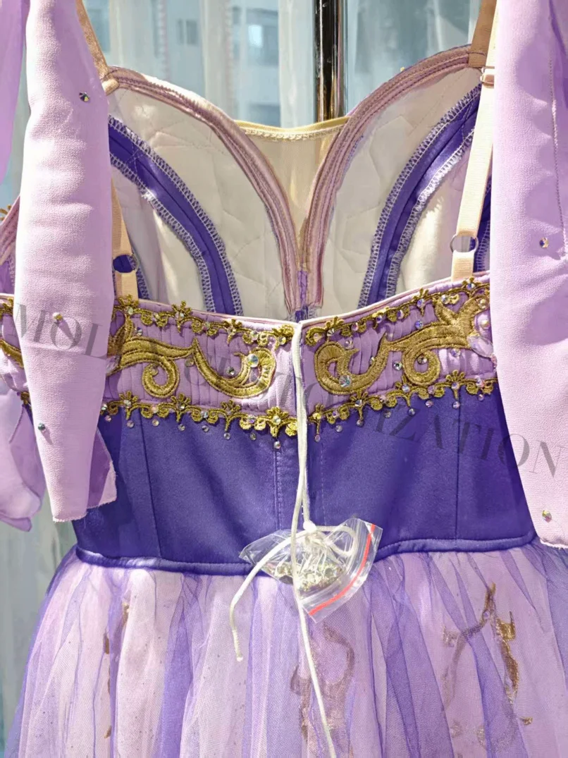 Neuer maßgeschneiderter lila-lila-Schwanensee-Ballettrock aus langem Tüll für Erwachsene und Kinder für Ballettaufführungen und Wettbewerbe. – Detail 6