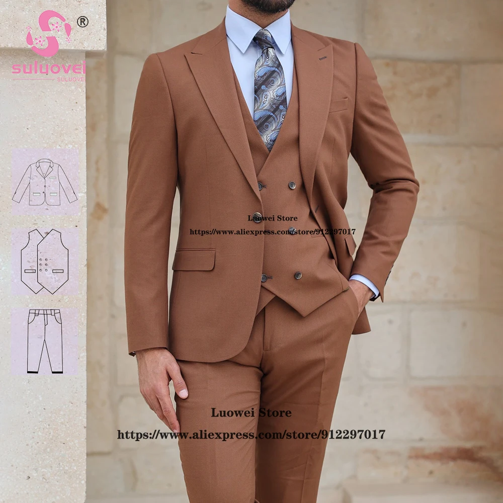

Fashion Groom Wedding Suits For Men Slim Fit 3 Piece Pants Set Formal Groom Wedding Dinner Peaked Lapel Tuxedos Blazer Masculino