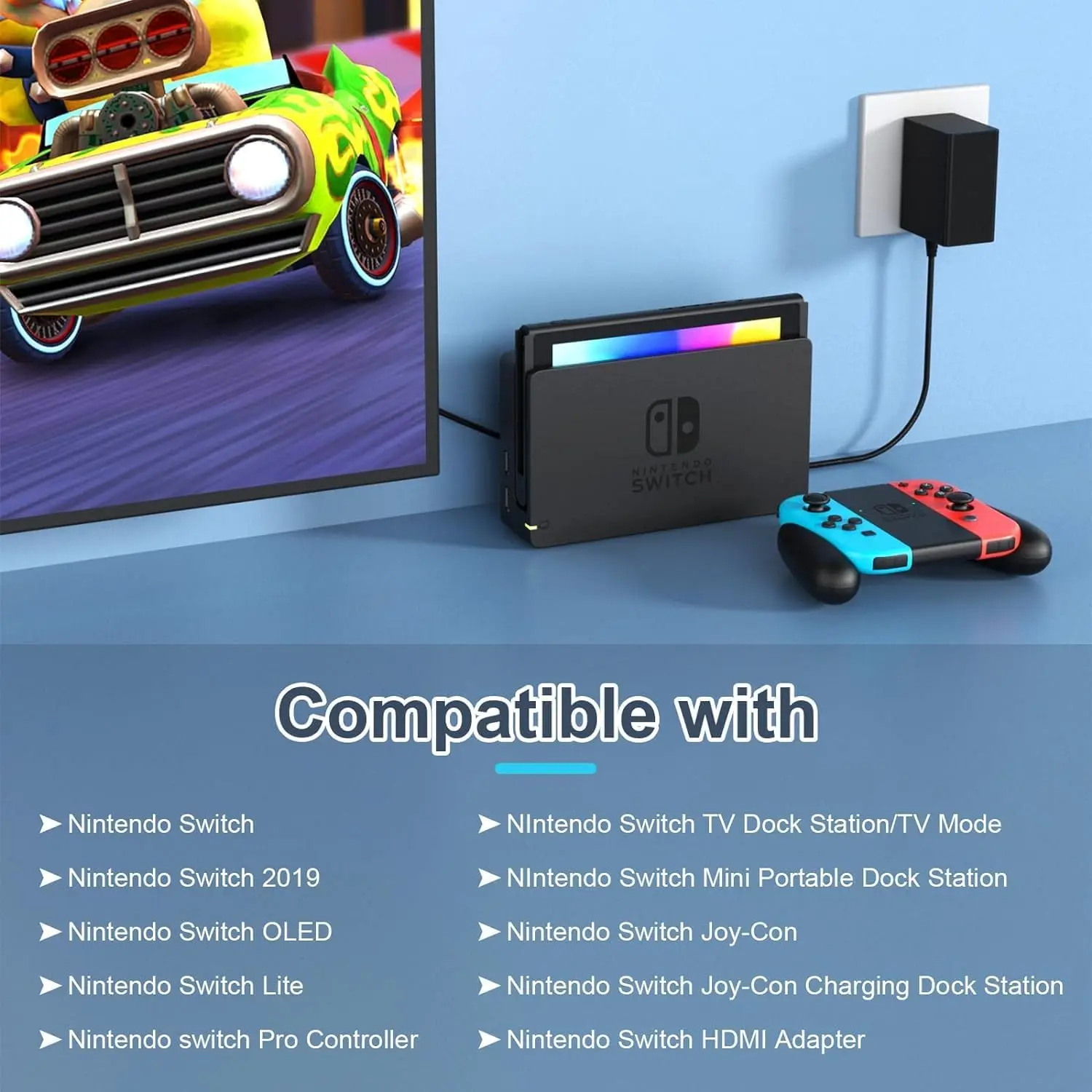USB C Fast GaN Charger for Nintendo Switch / Lite / OLED Power Supply for Nintendo Switch Supports TV Dock 15V 2.6A