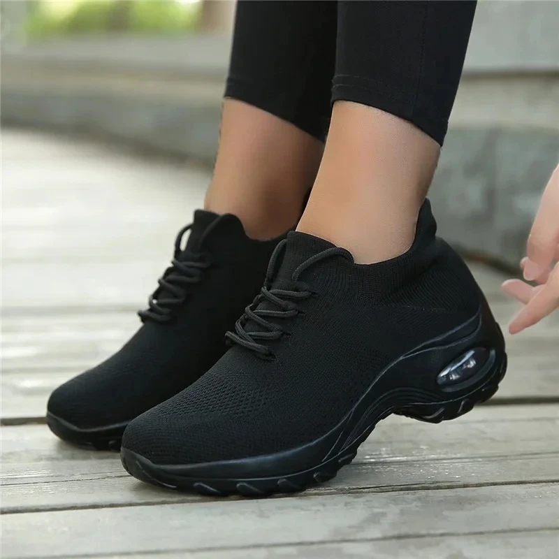 Women Tennis Shoes Breathable Mesh Height-increasing Slip-on Female Sock Footwear Outdoor Women Sneakers Thick Bottom Platforms 4