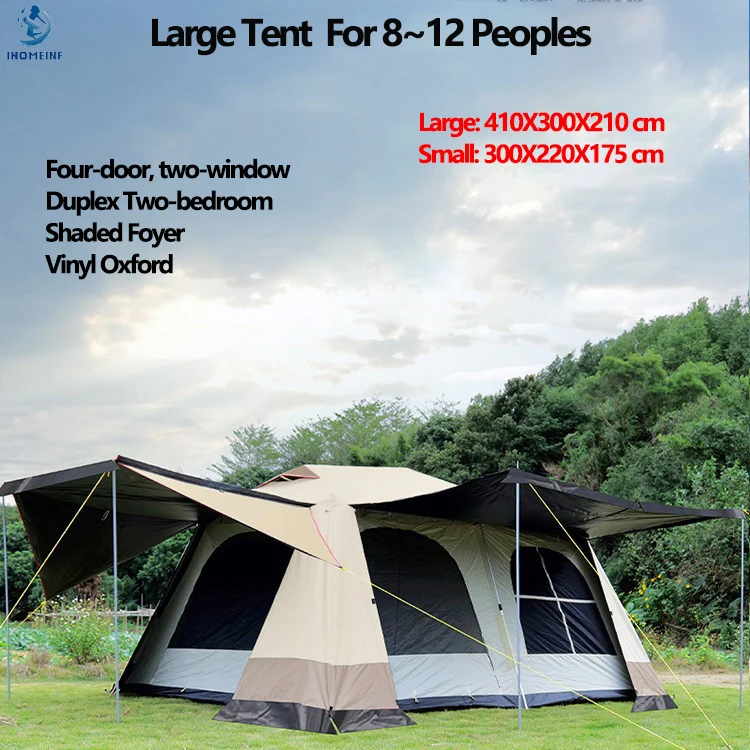 Outdoor Two Bedrooms Large Tent 150D Oxford Fabric+B4 Mesh Yarn Marquee Double Layer Rainproof Sunscreen Tent for Camping Hiking