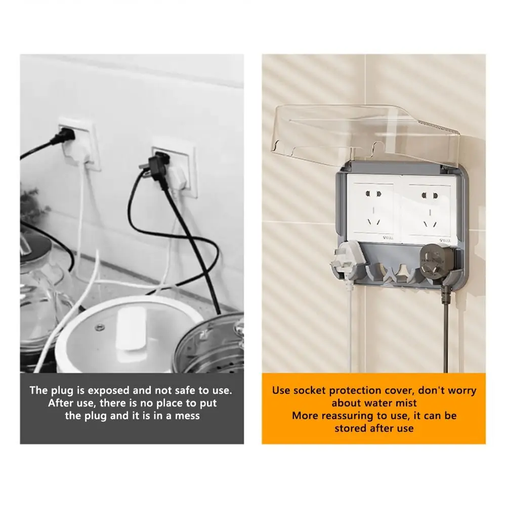 Punch-free Socket Waterproof Cover Opens and Closes At 90 Degrees with Storage Rack Socket Dust Cover Transparent Waterproof Box