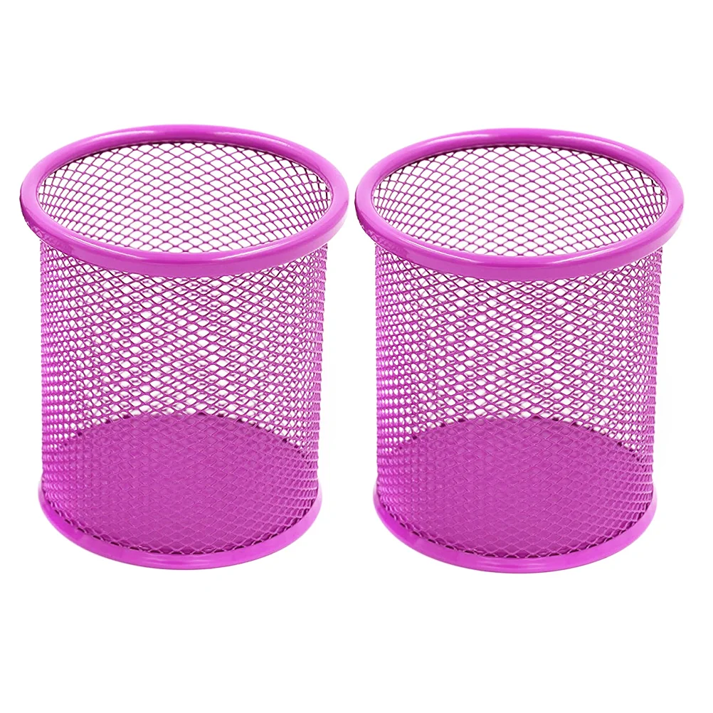 

2 Pcs Office Supplies for Desk Desktop Organizer Hollow Out Mesh Steel Pencil Holder Purple